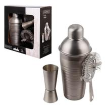 Kit Bar Inox Cinza Fosco 500ml 3 Peças Coqueteleira Coador e Dosador Kit Caipirinha Bartender Hauskraft Kit Bar Inox Cinza Fosco 500ml 3 Peças Coqueteleira Coador e Dosador Kit Caipirinha Bartender Hauskraft