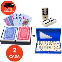 Kit Baralho Duplo 108 Cartas 100% Plástico E Dominó De Osso 28 Peças Grande 9mm Profissional