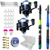 Kit Barato 2 Varas 2 Molinetes Com Linhas Estojo e 38 itens Kit Barato 2 Varas 2 Molinetes Com Linhas Estojo e 38 itens