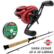 Kit Barato Carretilha Red X Big Game Drag 8Kg + Vara De 1,70mts Linha Max force 0,30 - Maruri