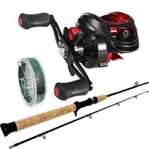 Kit Barato Top de Pesca Carretilha CMIK 19 Rolamentos Vara Carretilha 1,70mts e Linha Multi