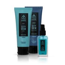 Kit barba da linha City View 3 itens shampoo esfoliante, balm purificante e óleo para barba