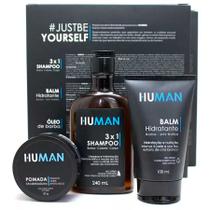 Kit Barba e Cabelo: Shampoo 3x1 + Balm + Pomada Efeito Seco Human