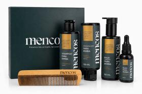 Kit Barba Mencos - Shampoo Condicionador Balm Óleo e Pente de Madeira Duplo Kit Barba Mencos - Shampoo Condicionador Balm Óleo e Pente de Madeira Duplo