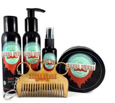 Kit Barba Óleo, Shampoo, Balm, Pomada e Pente Barba Rubra