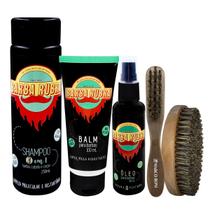 Kit Barba Rubra Com Óleo, Shampoo 3x1, Balm e Escovinhas