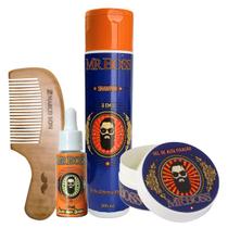 Kit Barba Shampoo 3x1, Óleo, Pente E Gel De Cabelo Mr Boss
