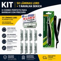 Kit Barbear Profissional 50 Lâminas Lord Platinum + Navalha Sekich Kit Barbear Profissional 50 Lâminas Lord Platinum + Navalha Sekich
