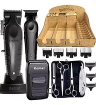 Kit Barbearia Completo Com Maquinas Tesouras E Suporte Mdf