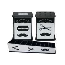 Kit Barbearia Descarte Laminas Suporte Tesouras e Porta Pentes MDF Espelhado