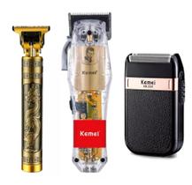 Kit Barbearia Profissional Completo 3 Máquina Corte Acabamento Shaver