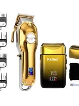 Kit Barbearia Profissional Kemei 2 Máquinas Para Cortar Cabelo e Barba KM1986 KM-TX10 Cortador Acaba