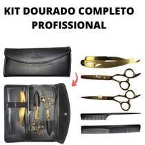 Kit Barbearia Tesoura Fio Navalha + Desbastadeira E Estojo