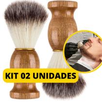 Kit Barbeiro 2 Pincel De Madeira Para Barba Macio Profissional Para Barbear