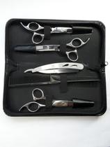 Kit Barbeiro 3 Tesouras Inox Cabelo Profissional+2 Pentes