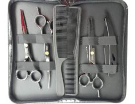 Kit Barbeiro 3 Tesouras Inox Cabelo Profissional+2 Pentes