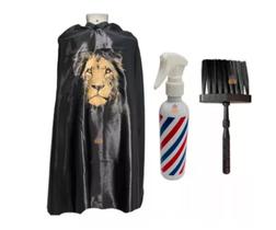 KIT Barbeiro Cabeleireiro Capa Cetim Premium + Borrifador e Espanador Profissional