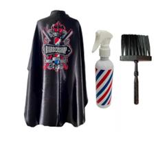 KIT Barbeiro Cabeleireiro Capa Cetim Premium + Borrifador e Espanador Profissional