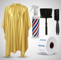 Kit Barbeiro Capa Para Corte Espanador Borrifador Escovinha