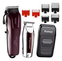 Kit Barbeiro Completo 3 Máquinas Profissionais Cortar Cabelo e Barba KM 2600 Acabamento KM 9163 Shaver Barbeador KM 1102 Top Contorno Barber Pro Max