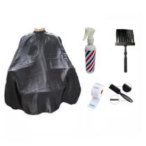 Kit Barbeiro Completo Capa De Corte Estampada Borrifador Escovinha 100 Golas