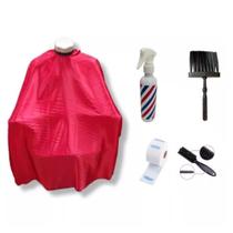 Kit Barbeiro Completo Capa De Corte Estampada Borrifador Escovinha 100 Golas