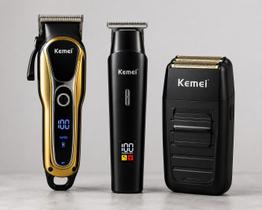 Kit Barbeiro Kemei Profissional Máquinas Corte e Acabamento 1990, 1113, 1102 Kit Barbeiro Kemei Profissional Máquinas Corte e Acabamento 1990, 1113, 1102