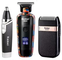 Kit Barbeiro Monster Clipper 3 Máquinas Corte E Finalização KEMEI Bivolt