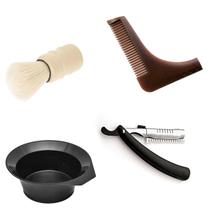 Kit Barbeiro Pote Navalha Pincel Bigode Pente Alinha Barba