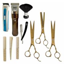 Kit Barbeiro Profissional Máquinas Tesoura Cabelo Pentes