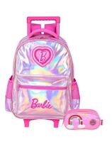 Kit Barbie Holográfico Pink Mochila Rodinhas + Estojo Triplo Kit Barbie Holográfico Pink Mochila Rodinhas + Estojo Triplo