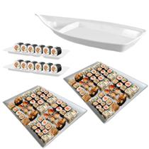 Kit Barca 40 Cm + 2 Pratos Reto Sushi + 2 Travessa 35x24 Cm Bestfer