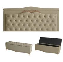 Kit Barcelona Cabeceira De Cama Painel e Calçadeira Baú King 195 Cm Suede Bege Do Lar Móveis e Decoração Kit Barcelona Cabeceira De Cama Painel e Calçadeira Baú King 195 Cm Suede Bege Do Lar Móveis e Decoração