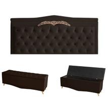 Kit Barcelona Cabeceira De Cama Painel e Calçadeira Baú King 195 Cm Suede Marrom Do Lar Móveis e Decoração
