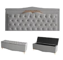 Kit Barcelona Cabeceira De Cama Painel e Calçadeira Baú King 195 Cm Suede Prata Do Lar Móveis e Decoração