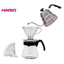 Kit Barista Profissional Cafeteira Hario V60 + Chaleira Inox Original Pescoço de Ganso 1000ml + 40 Filtros