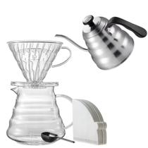 Kit Barista Profissional Cafeteira V60 Tamanho 02 com Chaleira Inox Original Pescoço de Ganso 1 Litro com 40 Filtros Kit Barista Profissional Cafeteira V60 Tamanho 02 com Chaleira Inox Original Pescoço de Ganso 1 Litro com 40 Filtros