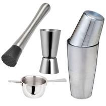 Kit barman - coqueteleira - 2 dosadores - socador de frutas