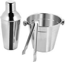 Kit Barman Inox 3 Peças Coqueteleira 500ml, Balde e Pegador