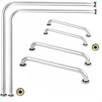 Kit Barra De Apoio Alça 2 L 70x70 Retas 1 80cm 1 60 cm 2 30 cm Banheiro Idoso Gestante Corrimão Vaso