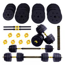 Kit Barra Halteres 3 em 1 Amarelo e Preto 40kg