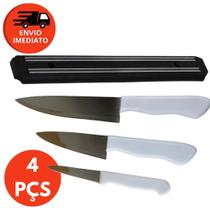 Kit Barra Magnética Suporte Organizador 50cm E Jogo Com 03 Facas Tamanho 31/2 5 E 8 Polegadas