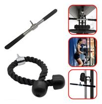 Kit Barra Reta Cromada Com Giro + Puxador Corda Triceps