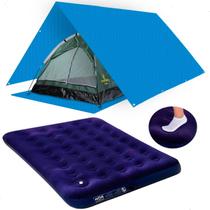 Kit Barraca Acampamento 2 Lugares + Colchão Casal Inflador Toldo Lona 3x3 Metros