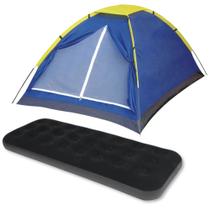 Kit Barraca Camping 2 Pessoas + Colchao Inflavel de Solteiro Preto