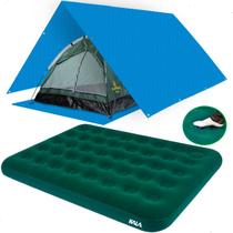 Kit Barraca Camping 3 Pessoas Colchão Casal Com Inflador Toldo Lona 3x3 Metros