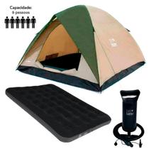 Kit Barraca Camping Araguaia Cobertura Impermeável Para 6 Pessoas + Colchão Inflável de Casal 191 X