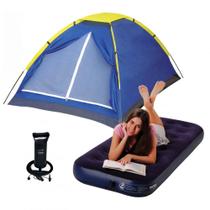 Kit Barraca Camping Iglu 3 Pessoas + Colchao Inflavel Solteiro + Bomba de Inflar