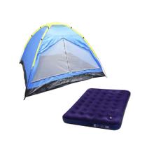 Kit Barraca Camping Iglu 4 Pessoas Colchão de Casal Inflável c/ Inflador Fole