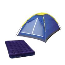 Kit Barraca Camping Iglu p/ 3 Pessoas Colchão Inflável Casal c/ Inflador tipo Fole MOR